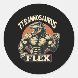 Funny Bodybuilder Tyrannosaurus Flex Gym T-rex Din Classic Round Sticker
