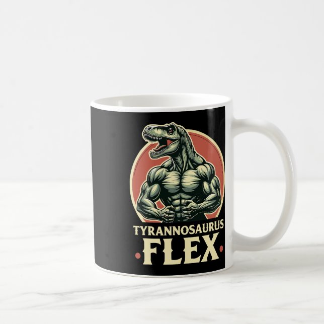 Funny Bodybuilder Tyrannosaurus Flex Gym T-rex Din Coffee Mug (Right)