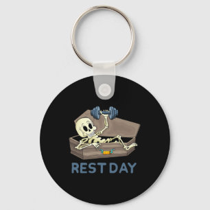 Funny Bodybuilding Weight Lifting Skeleton Rest Da Keychain