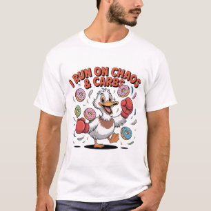 Funny Bold Cartoon Duck Chaos Carbs Doughnuts T-Shirt