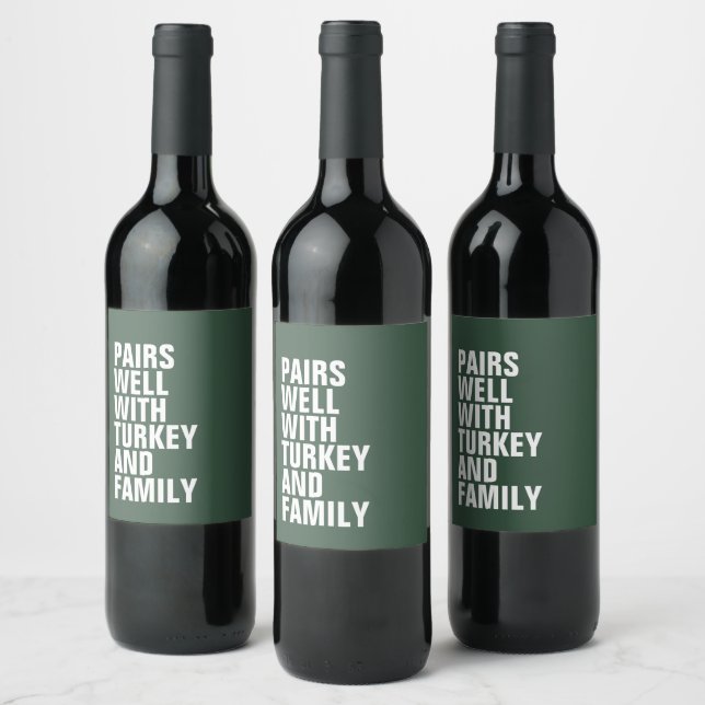 Funny bold green Thanksgiving Wine Label (Bottles)
