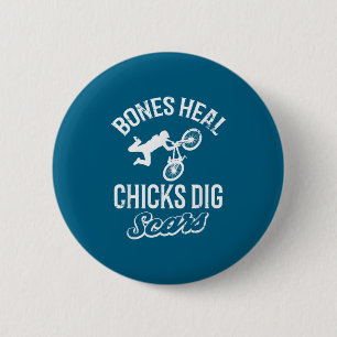 Funny Bones Heal Chicks Dig S Bmx Biking  2 Inch Round Button