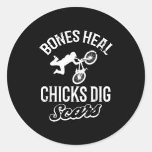 Funny Bones Heal Chicks Dig S Bmx Biking  Classic Round Sticker