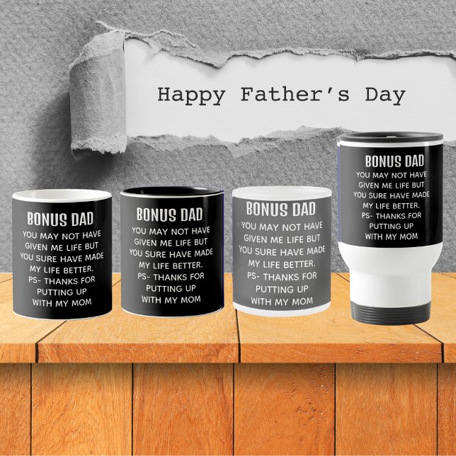 Funny Bonus Dad Appreciation Black Two-Tone Coffee Mug (Funny Bonus Dad Appreciation Black Coffee Mugs)
