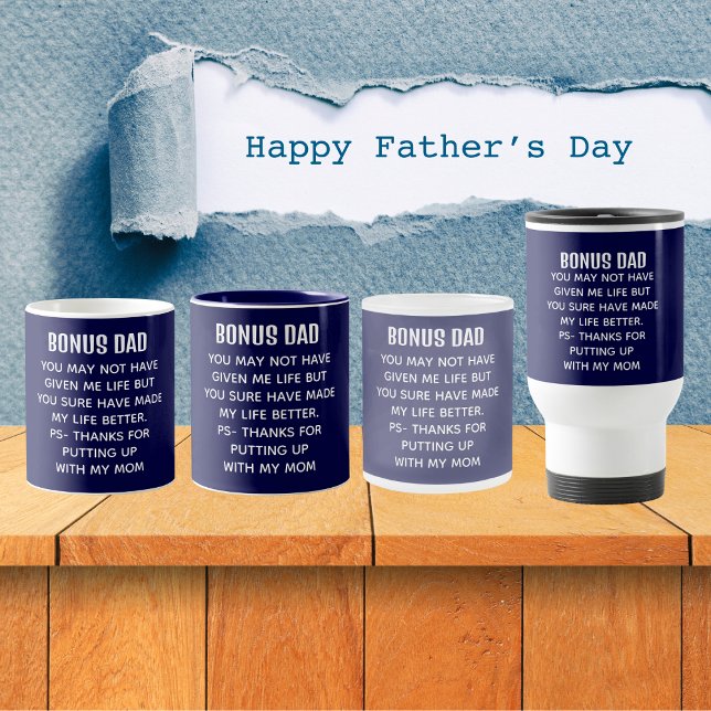 Funny Bonus Dad Appreciation Navy Blue Two-Tone Coffee Mug (Funny Bonus Dad Appreciation Navy Blue Coffee Mug)
