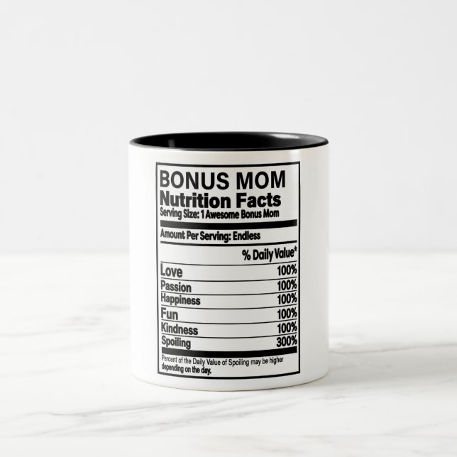 Funny Bonus Mom Nutrition Facts Two-Tone Coffee Mug (Center)