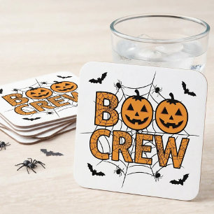 Funny Boo Crew Pumpkin Halloween Wedding Party Square Paper Coaster