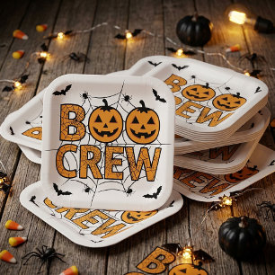 Funny Boo Crew Spooky Pumpkin Halloween Party Paper Plate