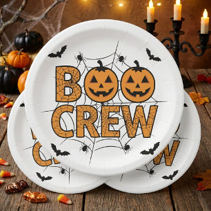 Funny Boo Crew Spooky Pumpkin Halloween Party Paper Plate