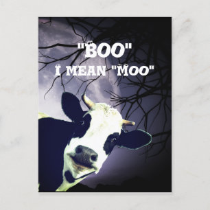 Funny Boo I mean Moo Cow Moon Halloween Card