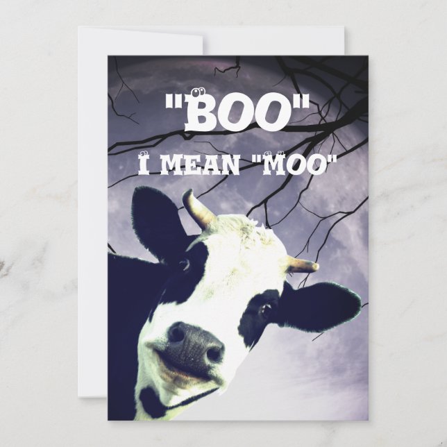 Funny Boo I mean Moo Cow Moon Halloween Party Invitation (Front)