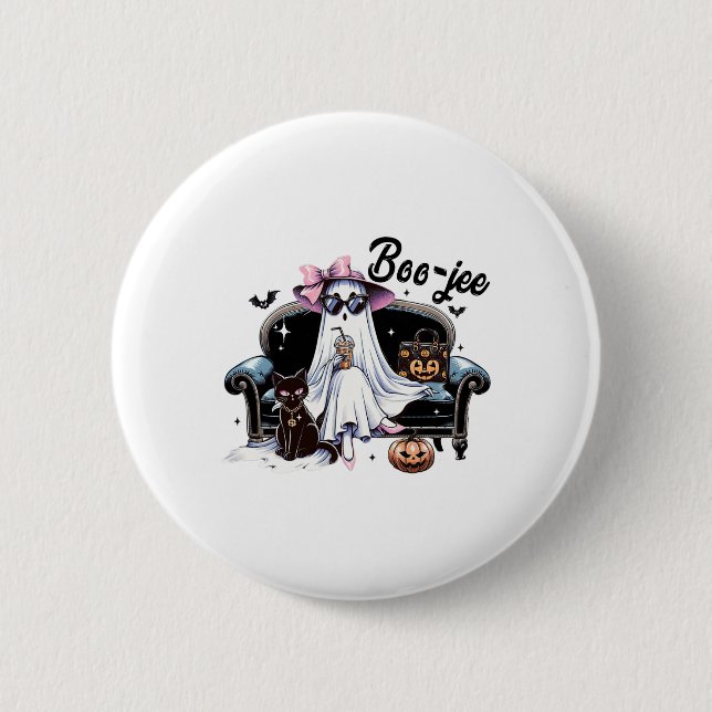 Funny Boo Jee Ghost Halloween Boo Jee Ghost Spooky 2 Inch Round Button (Front)