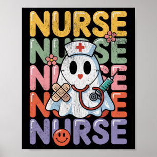 Funny Boo Nurse In Ghost Form Cute Halloween Poster