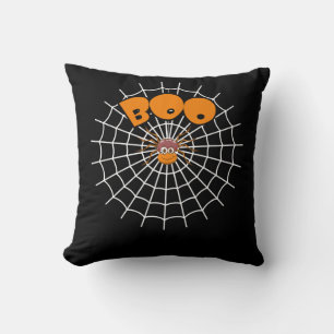 Funny Boo Spider Web Halloween Long Sleeve Throw Pillow