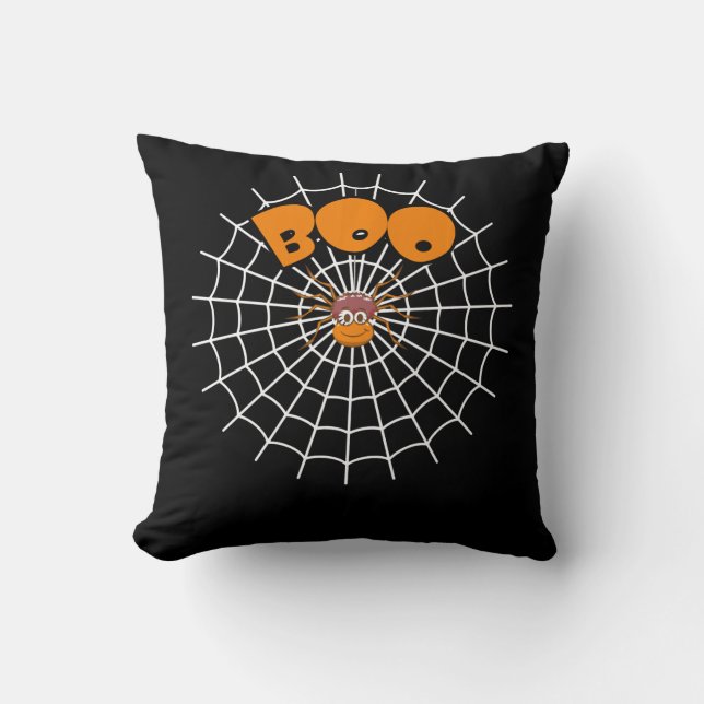 Funny Boo Spider Web Halloween Long Sleeve Throw Pillow (Front)