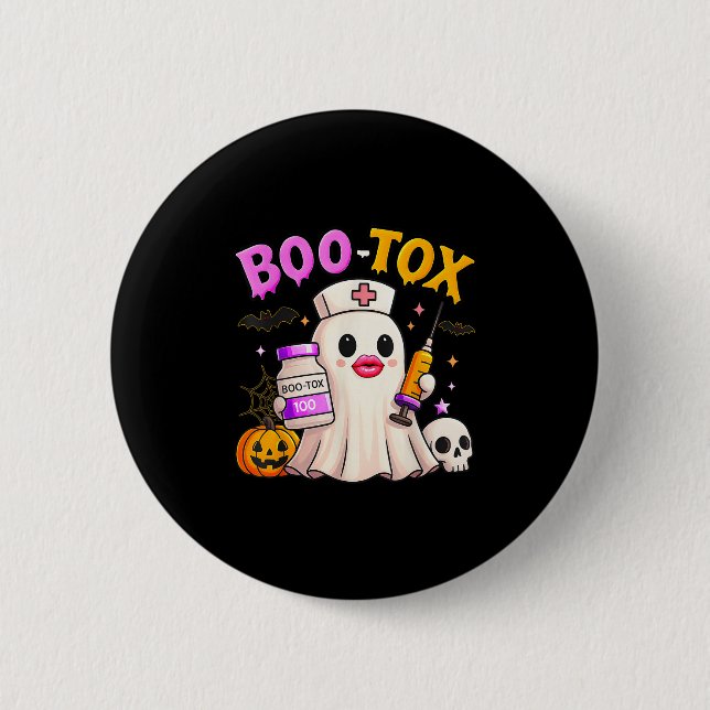 Funny Boo Tox Aesthetic Nurse Ghost Skull Pumpkin  2 Inch Round Button (Front)