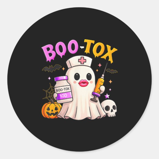 Funny Boo Tox Aesthetic Nurse Ghost Skull Pumpkin  Classic Round Sticker (Front)