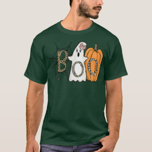 Funny Boo Wearing Bandana Pumpkin Leopard Plaid Ha T-Shirt
