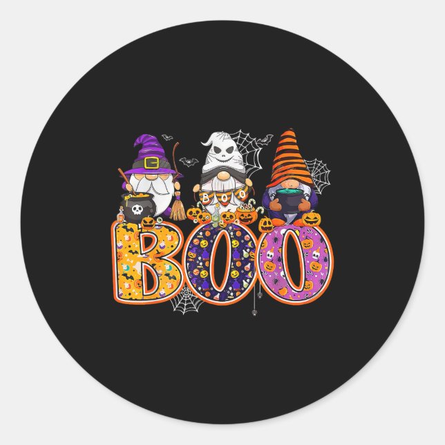 Funny Boo Witch Sipders Pumpkins Happy Halloween G Classic Round Sticker (Front)