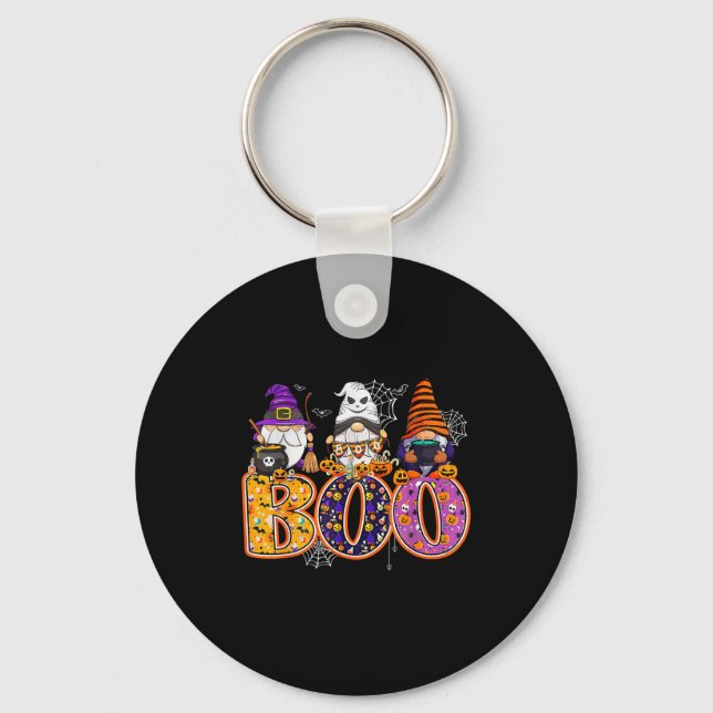 Funny Boo Witch Sipders Pumpkins Happy Halloween G Keychain (Front)