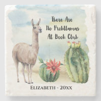 Funny Book Club Llama Cactus Watercolor Monogram