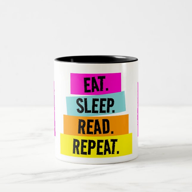 Funny Book Lover Eat Sleep Read Repeat  Two-Tone Coffee Mug (Center)