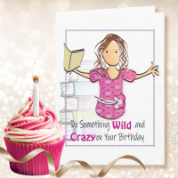 Funny Book Lover Female Cartoon Bookworm Birthday 