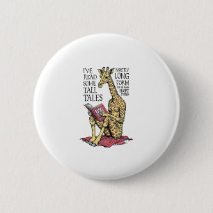 Funny Book Lover Giraffe Long Form Tall Tales Read 2 Inch Round Button