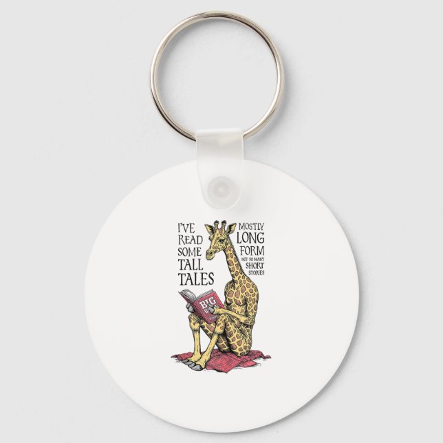 Funny Book Lover Giraffe Long Form Tall Tales Read Keychain (Front)
