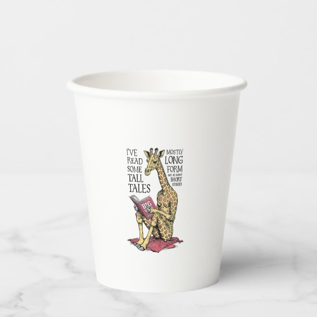 Funny Book Lover Giraffe Long Form Tall Tales Read Paper Cups (Front)