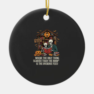 Funny Book Lover Halloween Skeleton Library Design Ceramic Ornament