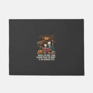 Funny Book Lover Halloween Skeleton Library Design Doormat