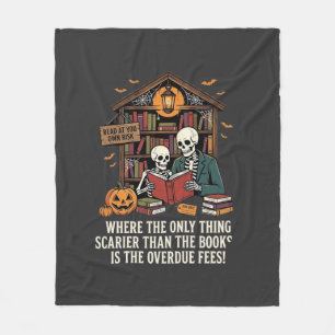 Funny Book Lover Halloween Skeleton Library Design Fleece Blanket