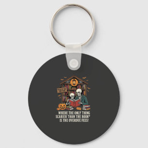 Funny Book Lover Halloween Skeleton Library Design Keychain