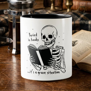 Funny Book Lover Quote Black and White Skeleton Two-Tone Coffee Mug