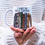 Funny Book Lover Quote Cute Cats Bookworm Name Coffee Mug<br><div class="desc">Funny book-lover design with stacks of watercolor-painted books and cute kittens with a customizable quote "I have no shelf control" and a name for a personalized gift for your book lover friends and family or book club members.</div>