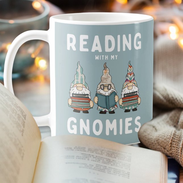 Funny Book Lover Reading With My Gnomies Coffee Mug (Creator Uploaded)