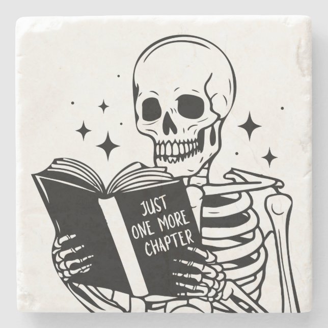 Funny Book Lover Saying Reading Skeleton Stone Coaster (Front)