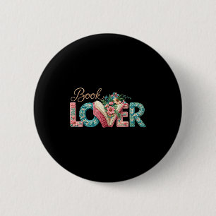 Funny book lover vintage bookworm floral reading 2 inch round button