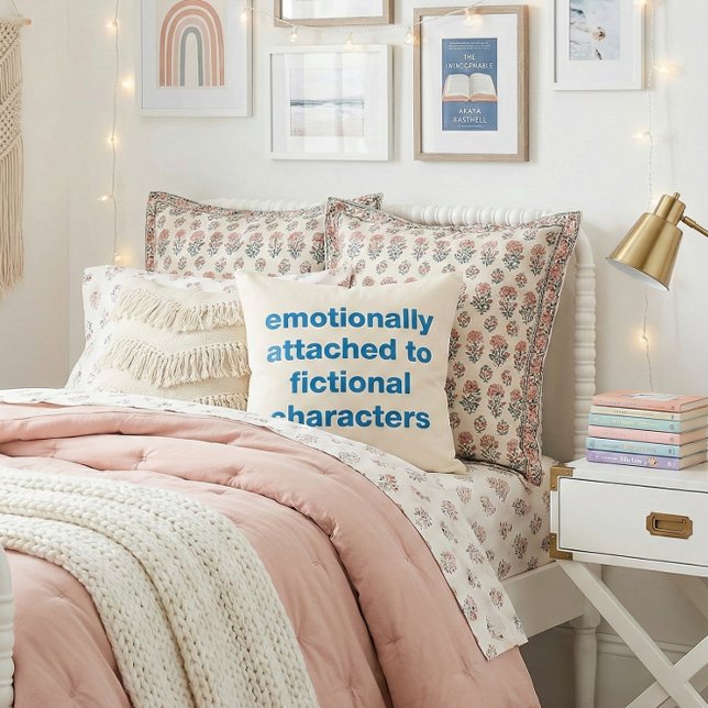 Funny Book Lovers Emotion Quote Humour Bookish Blu Throw Pillow (Creator Uploaded)