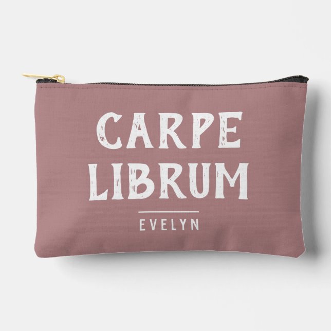 Funny Book Lover's Saying Dusty Pink Custom Accessory Pouch (Front)