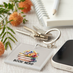 Funny book nerd word art  keychain