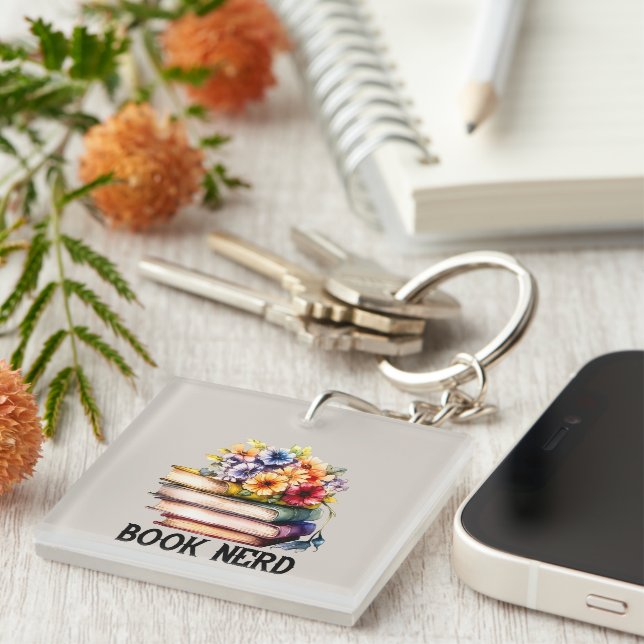 Funny book nerd word art  keychain (Front Right)