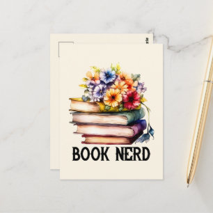 Funny book nerd word art postcard