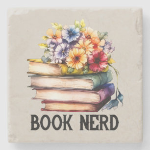 Funny book nerd word art stone coaster