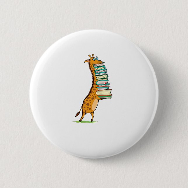 Funny Book Reading Giraffe I Love My Library   2 Inch Round Button (Front)