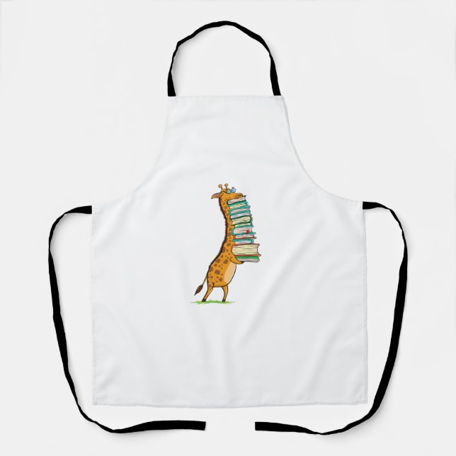 Funny Book Reading Giraffe I Love My Library   Apron (Front)