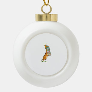 Funny Book Reading Giraffe I Love My Library Ceramic Ball Christmas Ornament