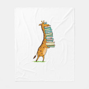 Funny Book Reading Giraffe I Love My Library Fleece Blanket