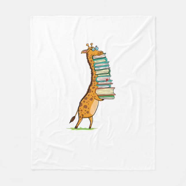 Funny Book Reading Giraffe I Love My Library   Fleece Blanket (Front)